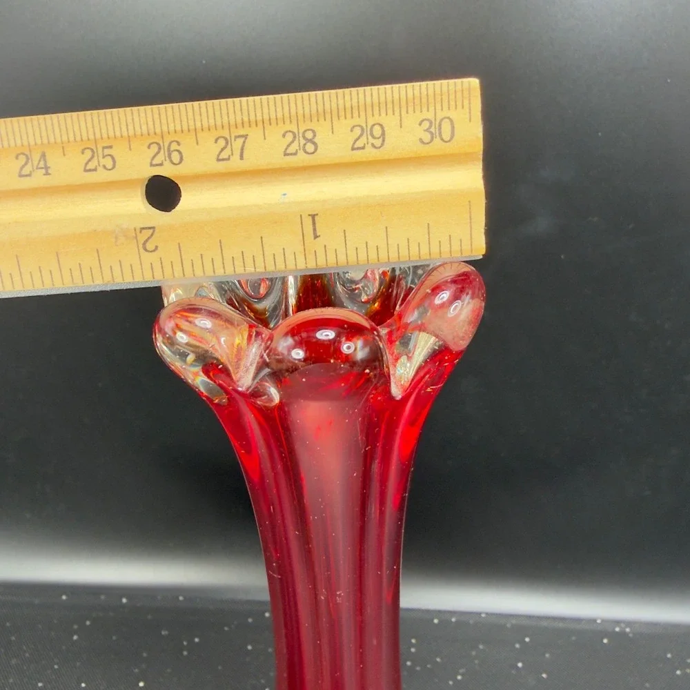 Vintage Ruby Red Swung Glass Bud Vase Ruffled Finger Rim Mid Century Modern‎ VTG